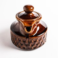 Small Coffeepot in Vintage 70S Melitta Design - Relief Pattern Brown Ceramic von tsiarde