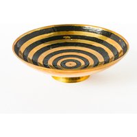 Vintage Brass Bowl With Beautiful Circular Black Swirl Pattern - Mesmerizing Vertigo Rings Design Decoration Art Deco Style 50S 60S 70S von tsiarde