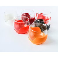Vintage Set Of 6 Tea Glasses/Cups - Glass W. Colorful Plastic Holder, German Design 1970S Melitta Service Style Red Orange Black White von tsiarde