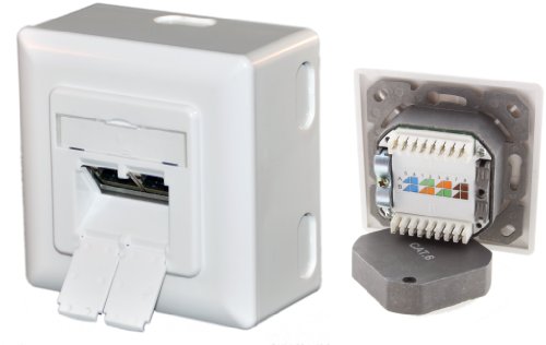tsnetworks Aufputz CAT6A, Cat.6a Netzwerkdose 2xRJ45 Class A 10/100/1000/10000 MBit/s 500Mhz 10Gbit- Datendose alpinweiß von tsnetworks