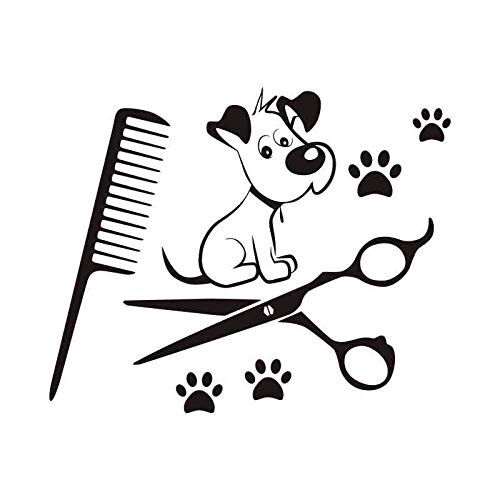 Pet Shop Vinyl Wandtattoo Hundesalon Salon Hund Schere Shop Kamm Wandkunst Aufkleber Wandaufkleber Dekoration 48X61 Cm von ttnan