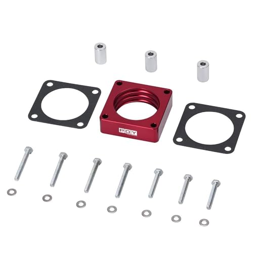 Tucool Racing Aluminium-Drosselklappenkörper Abstandshalter passend für Jeep Wrangler Cherokee TJ YJ LJ XJ 2,5 l / 4,0 l Motorgas mit Dichtung, 2,5 cm Hebekrümmer, Rot von tucool racing