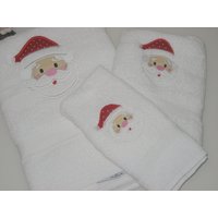 Bestickte Handtücher Mit Weihnachtsmannkopf - Gästetuch & Duschtuch Weihnachten | Handgemachtes Geschenk Weihnachtsdeko Bad Und Küche von tuetatue