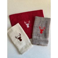 Gästehandtuch Handtuch Duschtuch Rotwild Hirsch, Hirschkopf, Landhaus, Weihnachten, Geschenk, Mitbringsel Advent von tuetatue