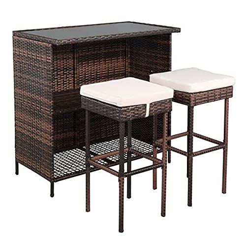 (102 x 59 x 101 cm Bartisch und Barhocker Dreiteiliges Set Braun Gradient Terrassenmöbel Set Outdoor Möbel Set von tughjnbmdfslkeefj