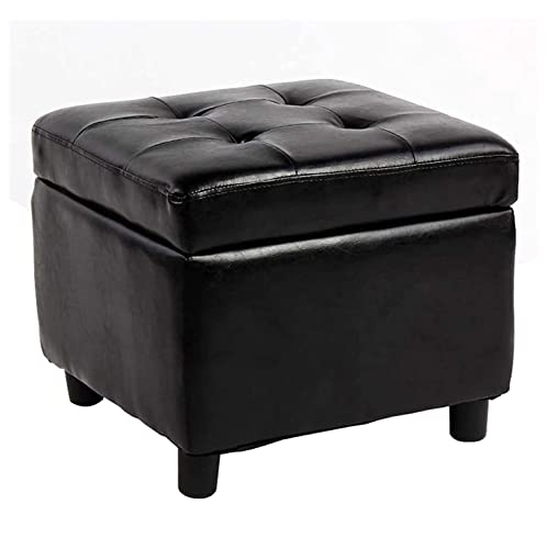 Aufbewahrungs-Ottomane mit PU-Leder, kleine quadratische Fußstütze, Hocker für Schlafzimmer, Wohnzimmer, 45 cm (Farbe: Schwarz) von tughjnbmdfslkeefj
