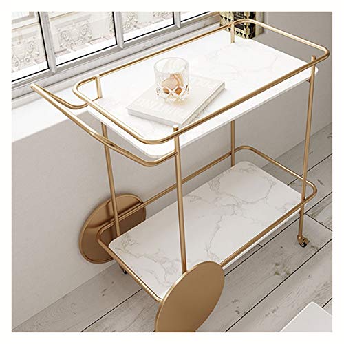 Barwagen mit 2 Regalen, robuster Weinwagen mit Rollen, geeignet für Küche, Club, Wohnzimmer, Hausbar, Servierwagen, Küchenwagen mit Stauraum (Farbe: Schwarz + Lala Weiß) (Gold + Lala Weiß) von tughjnbmdfslkeefj