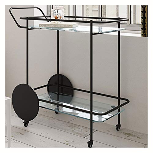 Barwagen mit 2 Regalen, robuster Weinwagen mit Rollen, geeignet für Küche, Club, Wohnzimmer, Hausbar, Servierwagen, Küchenwagen mit Stauraum (Farbe: Schwarz + Lala Weiß) (Schwarz mit Glas) von tughjnbmdfslkeefj