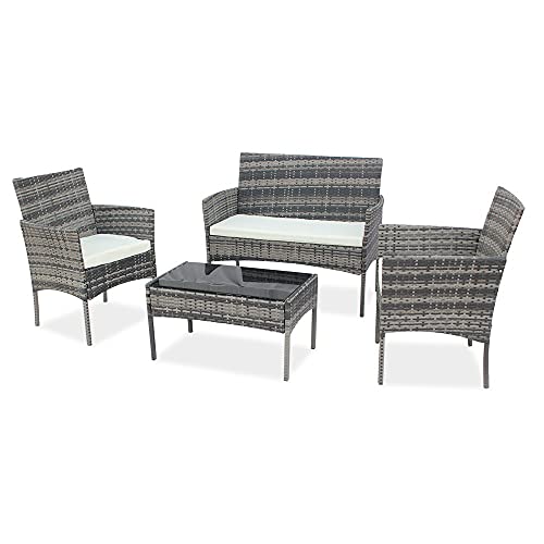 Dreifarbiges Terrassenmöbel-Set für den Außenbereich, Wohnzimmer, Balkon, Rattanmöbel, vierteilig, braune Gartenmöbel (Farbe: C) (A) von tughjnbmdfslkeefj