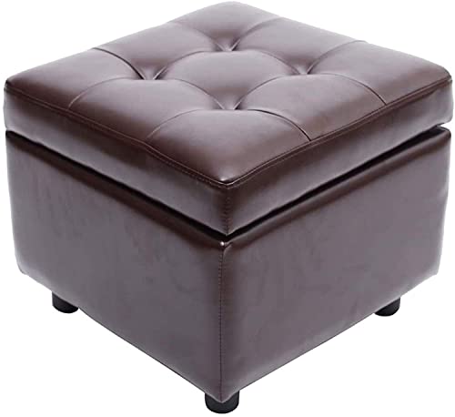 Fußhocker, Ottomane, klein, unter dem Schreibtisch, Fußstütze, braunes PU-Leder, Tritthocker mit gepolstertem Sitz für Wohnzimmer, Schlafzimmer von tughjnbmdfslkeefj