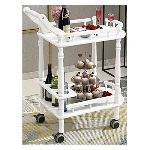 Küchen-Servierwagen aus Massivholz, Rollwagen, Küchenwagen, abnehmbarer für Küche, Hotel, Rollen, Hausbar, Küchenwagen mit Stauraum (Farbe: 2 (Metall-Gummirad)) (Weiß (stummes Rad)) von tughjnbmdfslkeefj