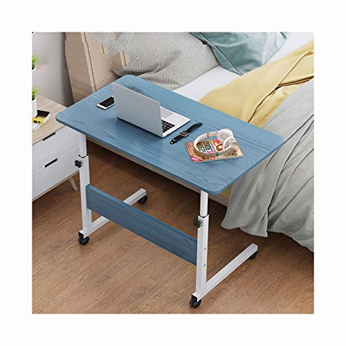 Mobiler Betttisch, Laptopwagen, Überbett, Laptoptisch, höhenverstellbar, mit 2 Ebenen, Aufbewahrungsregalen, Krankenhausbett, Esstisch mit Rollen (Farbe: 8040 schwarze Eiche) (Blau 80 x 40) von tughjnbmdfslkeefj
