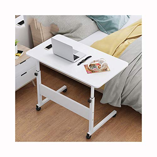Mobiler Betttisch, Laptopwagen, Überbett, Laptoptisch, höhenverstellbar, mit 2 Ebenen, Aufbewahrungsregalen, Krankenhausbett, Esstisch mit Rollen (Farbe: 8040 schwarze Eiche) (Weiß 80 x 40) von tughjnbmdfslkeefj