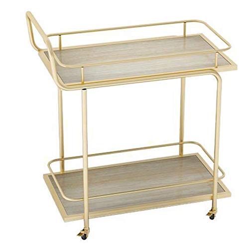 Rollbar oder Wagen für Tee oder Cocktail, 2-stöckiger Marmor/Massivholz und Metall, Rollwagen, Küchenwagen mit Stauraum (Farbe: schwarzer Marmor) (Originalholz) von tughjnbmdfslkeefj