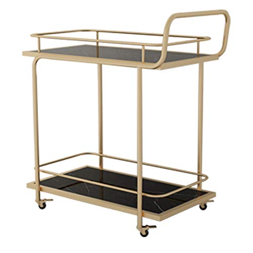 Rollbar oder Wagen für Tee oder Cocktail, 2-stöckiger Marmor/Massivholz und Metall, Rollwagen, Küchenwagen mit Stauraum (Farbe: schwarzer Marmor) (schwarzer Marmor) von tughjnbmdfslkeefj