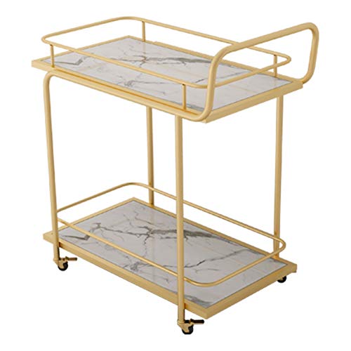 Rollbar oder Wagen für Tee oder Cocktail, 2-stöckiger Marmor/Massivholz und Metall, Rollwagen, Küchenwagen mit Stauraum (Farbe: schwarzer Marmor) (weißer Marmor) von tughjnbmdfslkeefj