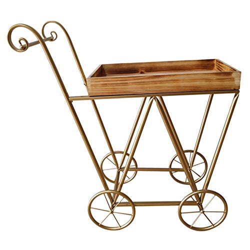 Rollbarer Küchenwagen aus Massivholz, Metallrahmen, Aufbewahrungsbarwagen mit Oberbox, Behälter, Rollen, Hausbar, Küchenwagen mit Stauraum (Farbe: Holzkiste 2) (Holzkiste) von tughjnbmdfslkeefj