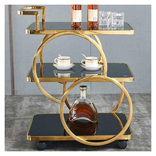 Rollstange aus Metall, Servierwagen, mobiler Mehrzweckwagen im Glas für Zuhause, Küche, Club, Weinhalter, Servierwagen, Barwagen, Küchenwagen mit Stauraum (Farbe: schwarzes Glas 1) (schwarzes Glas) von tughjnbmdfslkeefj