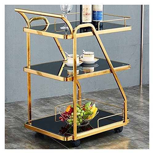 Rollwagen mit 2 Etagen, mit Rädern, Glas und Metall, Barwagen, sehr geeignet für Zuhause, Wohnzimmer, Kicthen Bar, Servierwagen, Küchenwagen mit Stauraum (Farbe: schwarzes Glas 1) (schwarzes Glas) von tughjnbmdfslkeefj