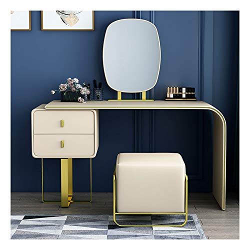 Schlafzimmer-Schminktisch, kleine Aufbewahrungsmöbel, Schminktisch, 2 Schubladen mit Spiegel, Schminktisch-Set (Farbe: Beige, Größe: Länge 120 cm) (Beige Länge 100 cm) von tughjnbmdfslkeefj