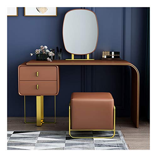 Schlafzimmer-Schminktisch, kleine Aufbewahrungsmöbel, Schminktisch, 2 Schubladen mit Spiegel, Schminktisch-Set (Farbe: Beige, Größe: Länge 120 cm) (Braun, Länge 120 cm) von tughjnbmdfslkeefj