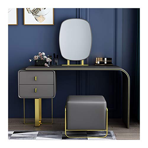 Schlafzimmer-Schminktisch, kleine Aufbewahrungsmöbel, Schminktisch, 2 Schubladen mit Spiegel, Schminktisch-Set (Farbe: Beige, Größe: Länge 120 cm) (Grau, Länge 80 cm) von tughjnbmdfslkeefj