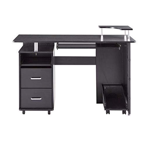 Schreibtisch Computertisch aus Massivholz, Bürotisch mit PC-Roller, Aufbewahrungsregalen und Aktenschrank, zwei Schubladen, CPU-Tablett, ein Regal zum Bepflanzen, Einzelbett, schwarz von tughjnbmdfslkeefj