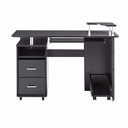 deskOffice Schreibtisch aus Massivholz, Computertisch, Bürotisch mit PC-Droller, Aufbewahrungsregalen und Aktenschrank, zwei Schubladen, CPU-Tablett, ein Regal zum Bepflanzen, Einzelbett, Schwarz von tughjnbmdfslkeefj