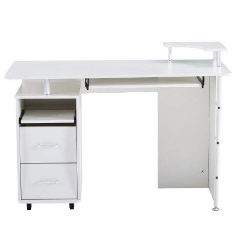 deskOffice Schreibtisch aus Massivholz, Computertisch, Bürotisch mit PC-Droller, Aufbewahrungsregalen und Aktenschrank, zwei Schubladen, CPU-Tablett, ein Regal zum Bepflanzen, Einzelbett, Weiß von tughjnbmdfslkeefj