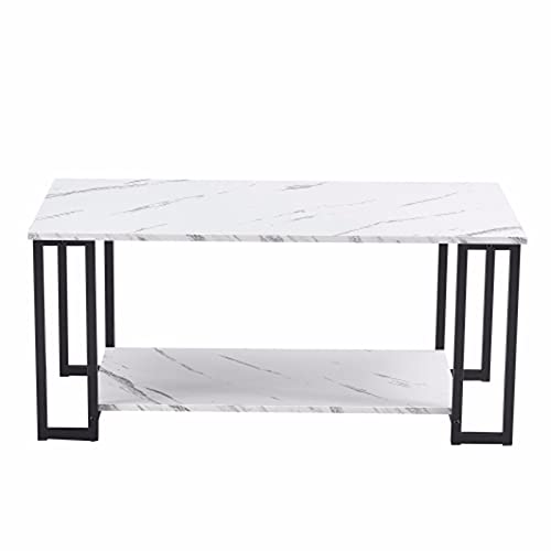 deskSmall Bürotisch, Couchtisch, 2 Ebenen, 1,5 cm dick, Marmor, MDF, rechteckig, 100 cm, Eisen-Couchtisch, Esszimmer, Café, Resterant, weiße Platte, schwarzes Bein von tughjnbmdfslkeefj
