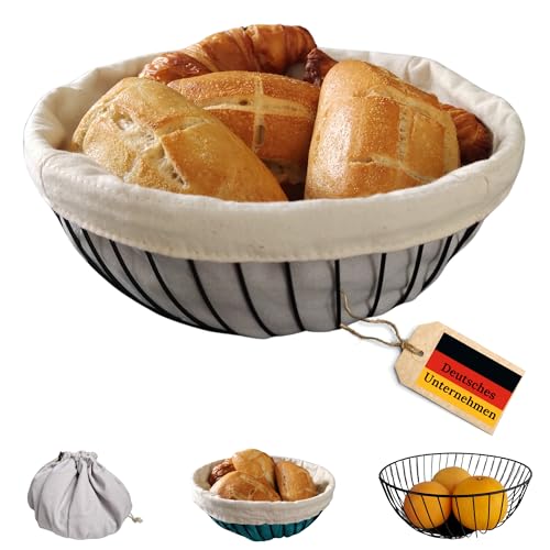 tulé home Obstschale schwarz mit Brötchenkorb aus Stoff. Obstkorb und Brotkörbchen. Brotkorb modern Design. Obstschale modern Stil und Brotaufbewahrung. Brotkorb Stoff, Obstkorb schwarz (Grau) von tulé home