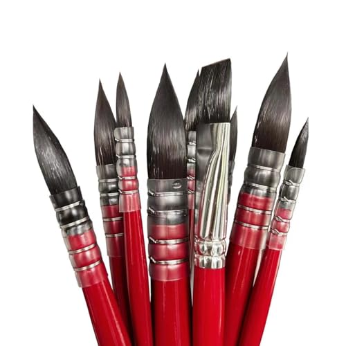 tumuarta Aquarellpinsel Set, kurzer Griff, Synthetisches Eichhörnchenhaar, Nr. 0-8, 8 rund, 1 flach, 9 Stück (Rot) von tumuarta