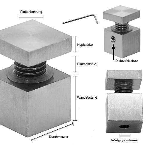 4 Abstandshalter Eckig Schilderbefestigung 18 x 18 x 25mm Edelstahl Wandabstandshalter Set Diebstahlschutz von Tumundo