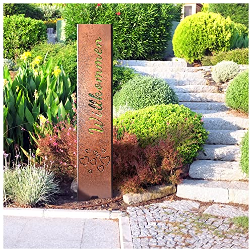 tuning-art EW100 Gartenstecker Gartenschild Willkommen | Garten Deko |Abkantung | 120cm x 21cm von tuning-art