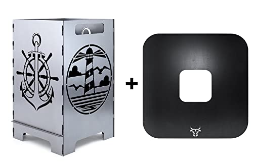 tuning-art FK07 Feuertonne Grill-Set | Feuerkorb Steckbar + Feuerplatte | Grillplatte, Größe:Anker 45L + Grillplatte von tuning-art