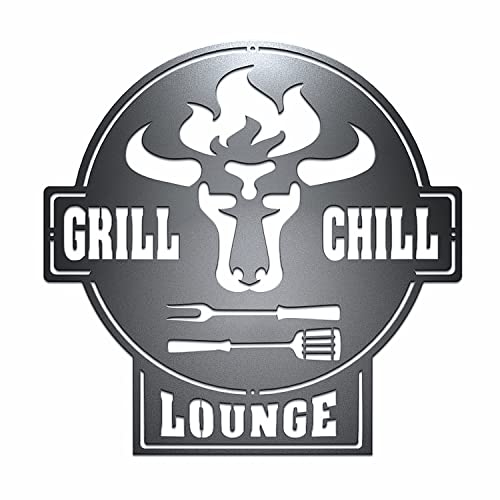 tuning-art GC01 Grill Schild | Bulle + Grill & Chill Lounge Gartenschild | Stahl Massiv | Schwarz von tuning-art