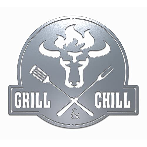 tuning-art GC02 Grill Schild | Bulle + Grill & Chill Gartenschild | Stahl Massiv | Edelrost von tuning-art