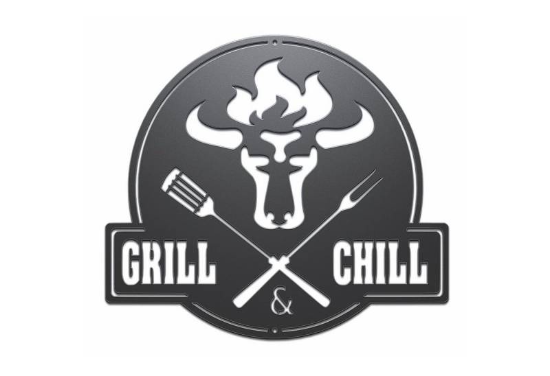 tuning-art Wanddekoobjekt GC02-B Grill Schild Bulle + Grill & Chill Stahl Schwarz von tuning-art