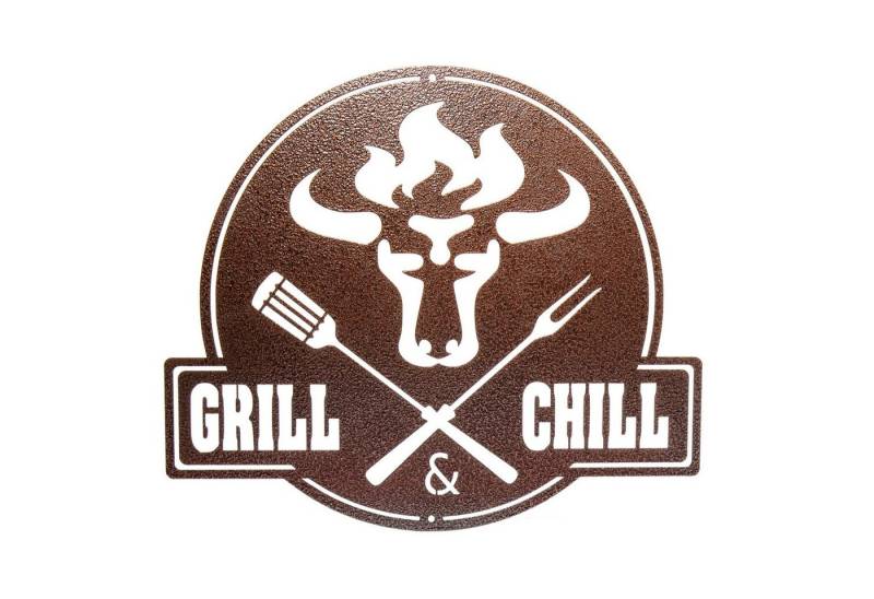 tuning-art Wanddekoobjekt GC02-BRZ Grill Schild Bulle + Grill & Chill Stahl Bronze von tuning-art