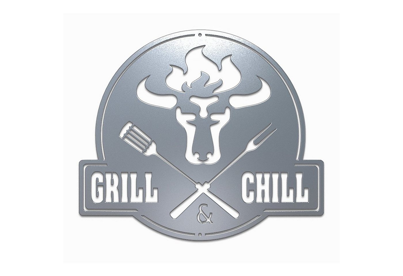 tuning-art Wanddekoobjekt GC02-E Grill Schild Bulle + Grill & Chill Stahl Edelrost von tuning-art