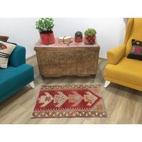 Teppich, Vintage Wollteppich, Tür Teppich, 2, 0x3, 1 Füße, Badezimmer Handgemachter Bibliothek Boho Rk 10245 von turkishrugkingdom