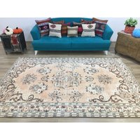 Vintage Teppich, Boho Wohnzimmer Schlafzimmer Oushak Bodenteppich, Dekorativer Wollteppich, 6, 0 X 9, 4 Ft, Rk 10445 von turkishrugkingdom