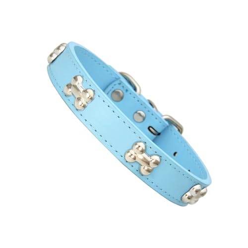 tuwiwol Hundehalsband für geliebtes Haustier Stilvolle verstellbare Schnallen PU Hundehalsband in Knochenform Halsband für Hunde Hundehalsbänder Haustierhalsband, hellblau, L von tuwiwol