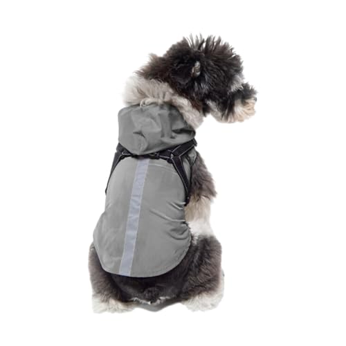 tuwiwol Hunderegenmantel mit reflektierendem Stoff, der die Sichtbarkeit bei Nacht gewährleistet, wasserdichte Regenjacke aus Polyester mit Kapuze für Hunde, stilvolle, schöne Geschenke, grau, S von tuwiwol