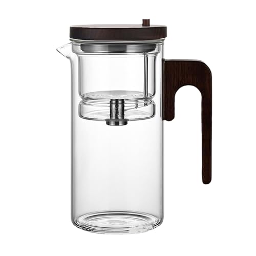 tuwiwol Moderne Glas Teekanne mit Edelstahl Teesieb für die Tee Trennung, One Click Filtration, Brau Teekanne, 800 ml von tuwiwol