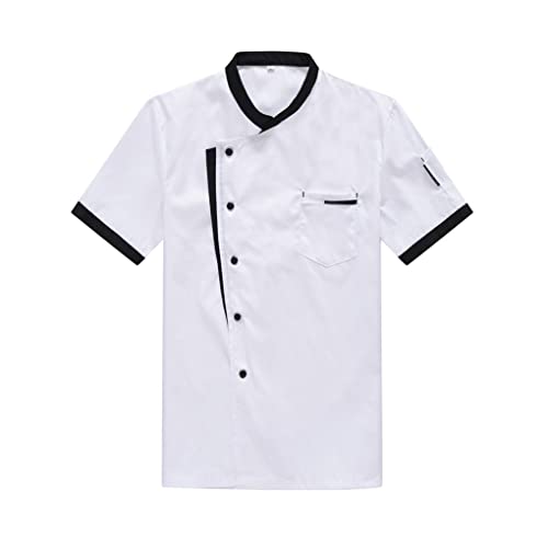 tuwiwol Unisex Kochjacke Herren Kochmantel Restaurant Küchenchef Uniformen Kurzarm Tops Bäckerei Kochkleidung Hemden, Weiss, M von tuwiwol