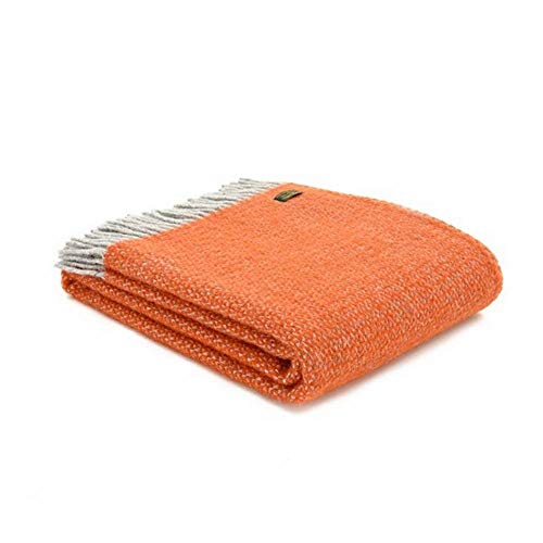 Tweedmill Textiles Decke aus 100% Reiner Wolle, Illusions-Design in Kürbis-Orange und Silbergrau, hergestellt in Großbritannien, warme und weiche natürliche Wolldecke von tweedmill