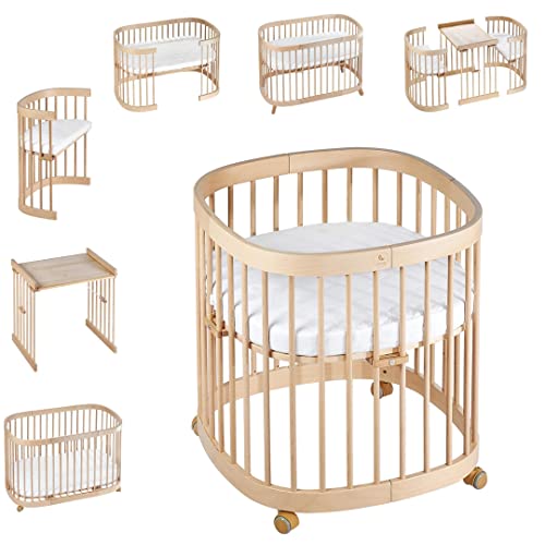 tweeto® Babybett Kinderbett 7-in-1 (Plus) | bis zu 10 Funktionen | inkl. atmungsaktiver Matratze (Buche Natur) von tweeto