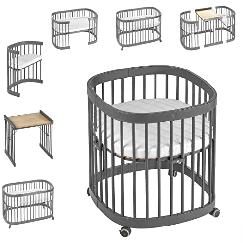 tweeto® Babybett Kinderbett 7-in-1 (Plus) | bis zu 10 Funktionen | inkl. atmungsaktiver Matratze (Graphitgrau) von tweeto