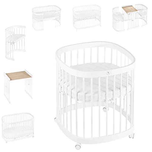 tweeto® Babybett Kinderbett 7-in-1 (Plus) KOMPLETT Set | bis zu 10 Funktionen | inkl. atmungsaktiver Matratze (Weiß) von tweeto